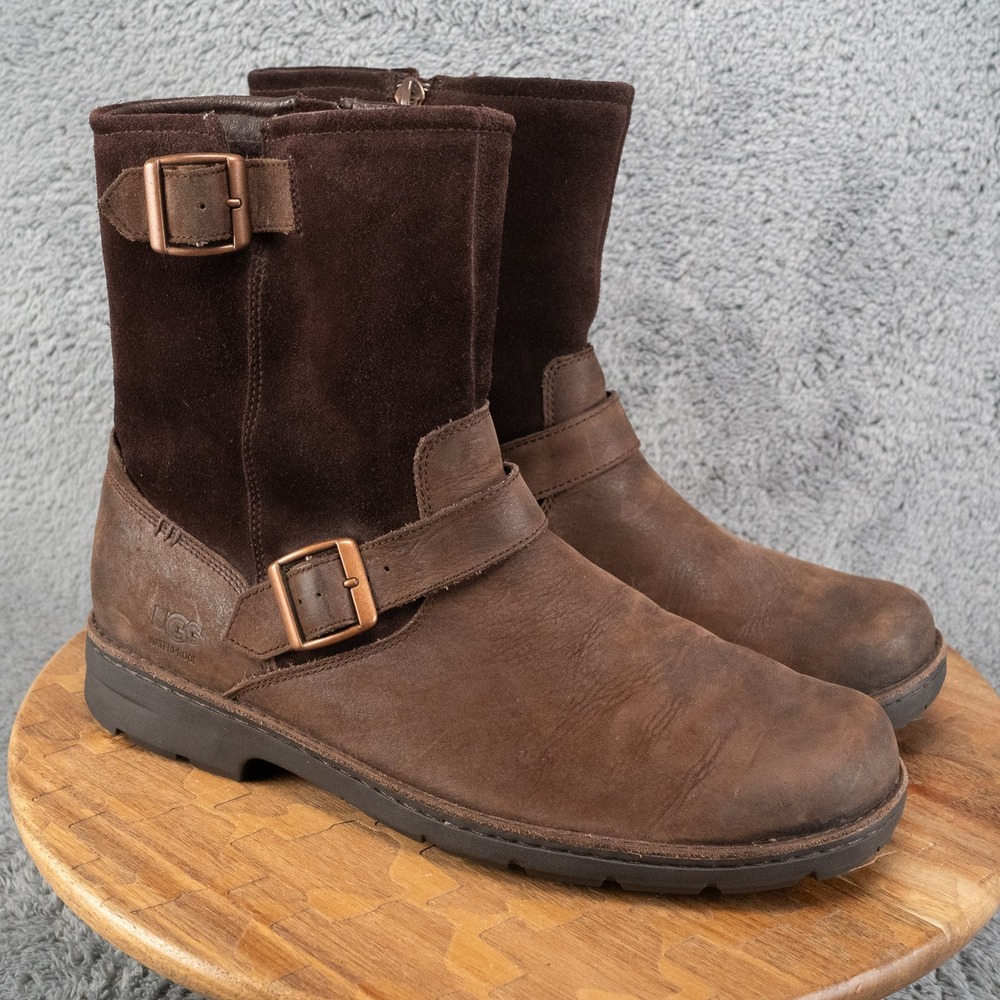 Men's UGGS Biltmore Suede Waterproof Brown Leather MOTO Boots‎ Buckles Size 12